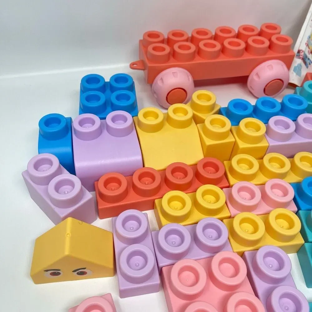 Abbabby Soft Building Block Set for Toddler Preschool Toy 63 Pieces Pastel